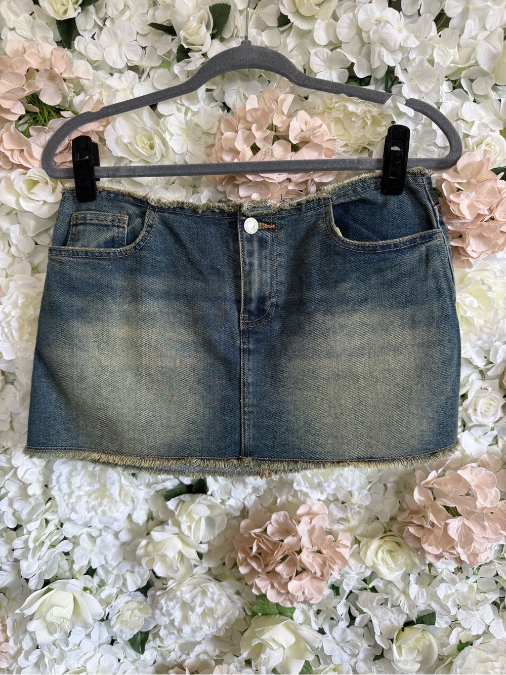 Project Rebel Faded Blue Denim Frayed Micro Mini Skirt
